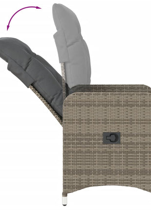 Tuinstoelen 2 st verstelbaar met kussens poly rattan grijs