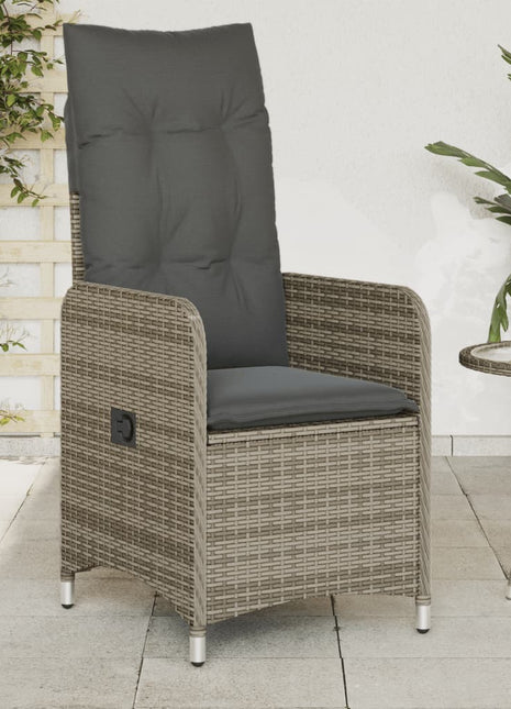 Tuinstoelen 2 st verstelbaar met kussens poly rattan grijs
