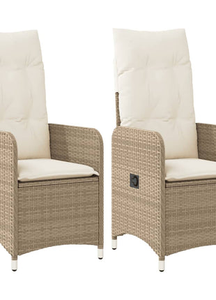 Tuinstoelen 2 st verstelbaar met kussens poly rattan beige