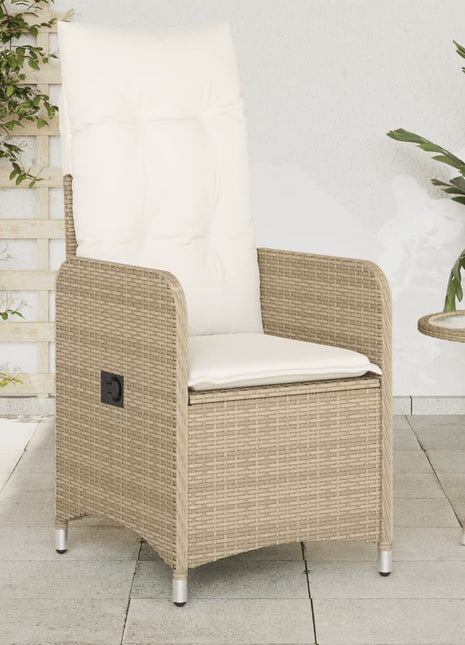 Tuinstoelen 2 st verstelbaar met kussens poly rattan beige