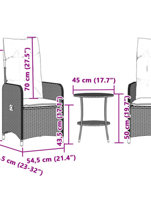 Tuinstoelen 2 st verstelbaar met tafel poly rattan zwart