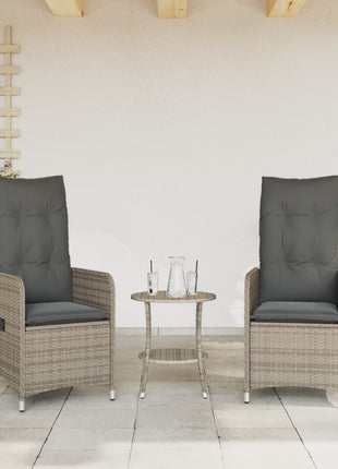 Tuinstoelen 2 st verstelbaar met tafel poly rattan grijs