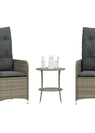 Tuinstoelen 2 st verstelbaar met tafel poly rattan grijs