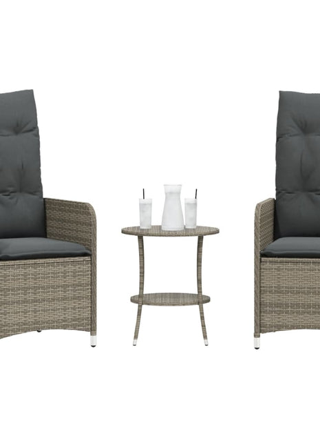 Tuinstoelen 2 st verstelbaar met tafel poly rattan grijs