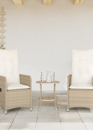 Tuinstoelen 2 st verstelbaar met tafel poly rattan beige