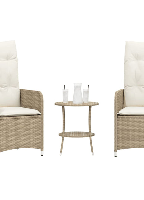 Tuinstoelen 2 st verstelbaar met tafel poly rattan beige