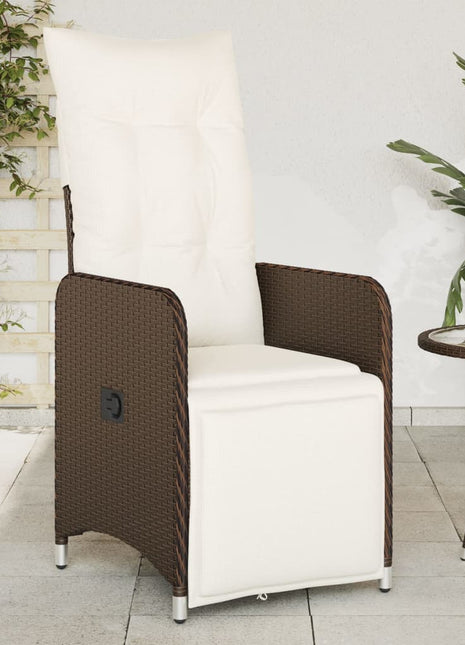 Tuinstoel verstelbaar met kussens poly rattan bruin
