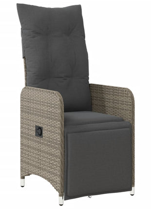 Tuinstoel verstelbaar met kussens poly rattan grijs
