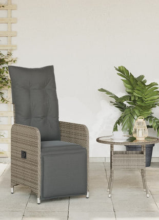 Tuinstoel verstelbaar met kussens poly rattan grijs