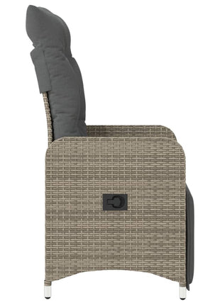 Tuinstoel verstelbaar met kussens poly rattan grijs