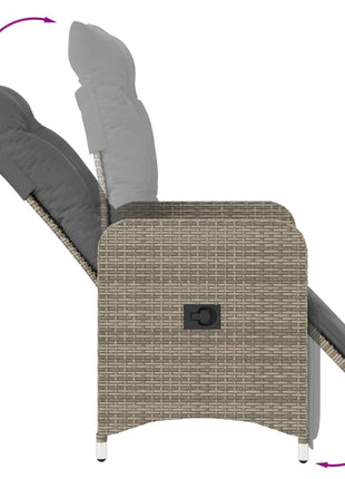 Tuinstoel verstelbaar met kussens poly rattan grijs