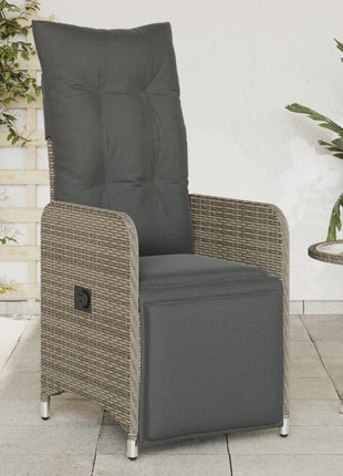 Tuinstoel verstelbaar met kussens poly rattan grijs