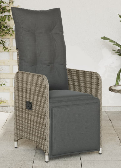 Tuinstoel verstelbaar met kussens poly rattan grijs