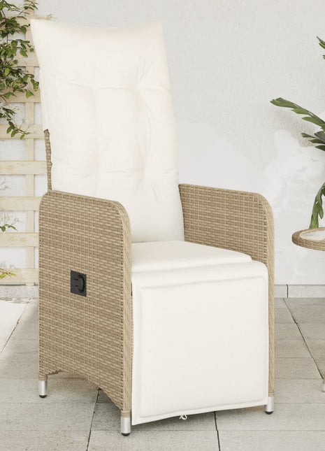Tuinstoel verstelbaar met kussens poly rattan beige