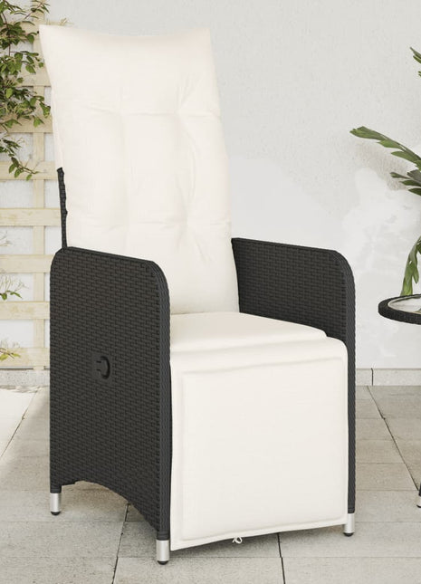 Tuinstoelen 2 st verstelbaar met kussens poly rattan zwart