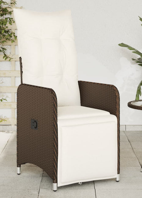 Tuinstoelen 2 st verstelbaar met kussens poly rattan bruin
