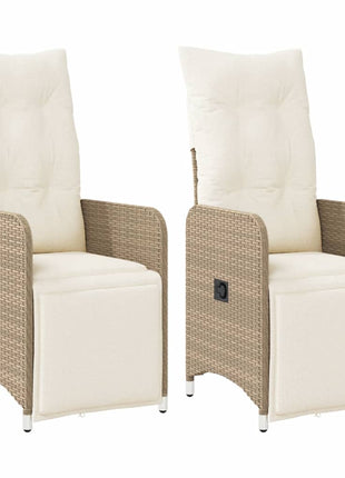 Tuinstoelen 2 st verstelbaar met kussens poly rattan beige