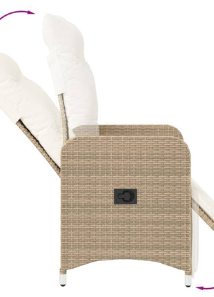 Tuinstoelen 2 st verstelbaar met kussens poly rattan beige