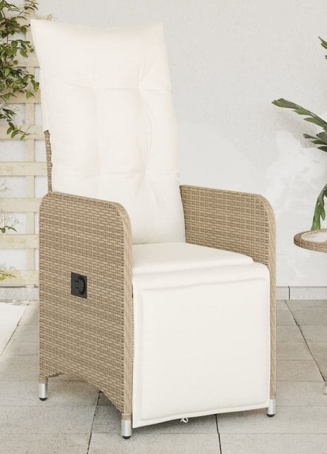 Tuinstoelen 2 st verstelbaar met kussens poly rattan beige