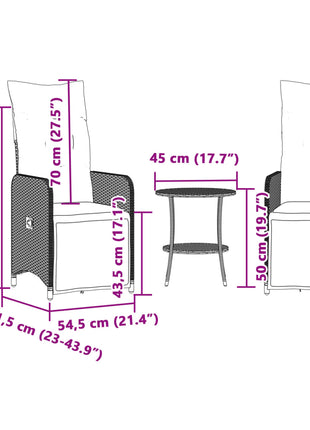 Tuinstoelen 2 st verstelbaar met tafel poly rattan bruin