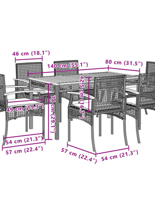 7-delige Tuinset met kussens poly rattan grijs