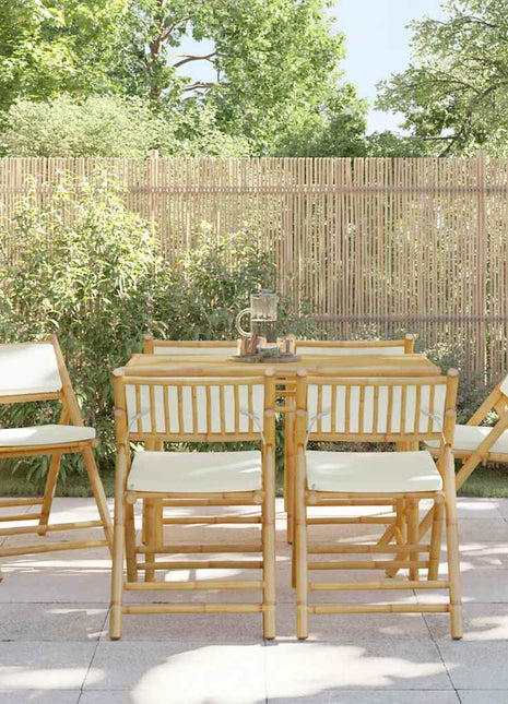 Bistrostoelen 6 st inklapbaar met kussens bamboe crèmewit