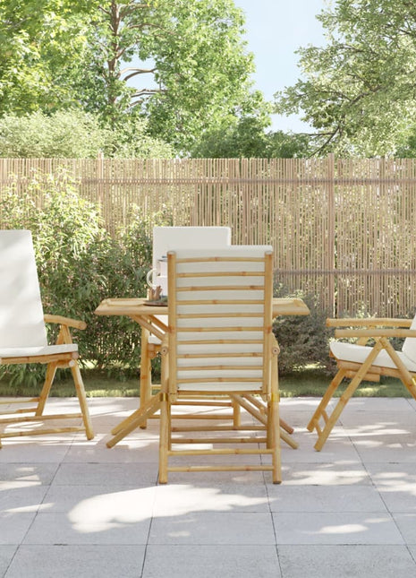 Tuinstoelen 4 st inklapbaar met kussens bamboe crèmewit
