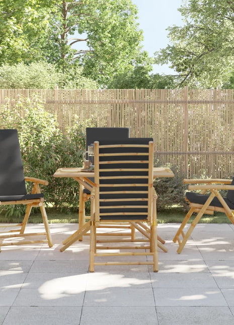 Tuinstoelen 4 st inklapbaar met kussens bamboe donkergrijs
