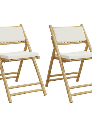Bistrostoelen 2 st inklapbaar met kussens bamboe crèmewit