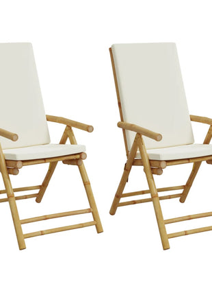 Tuinstoelen 2 st inklapbaar met kussens bamboe