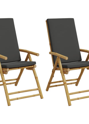 Tuinstoelen 2 st inklapbaar met kussens bamboe