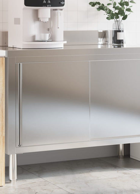 Keukenwerktafel met schuifdeuren roestvrijstaal