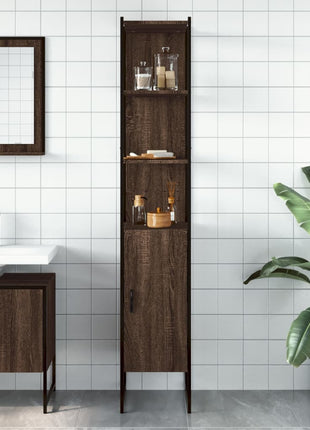 Badkamerkast 33x33x185,5 cm bewerkt hout bruin eikenkleurig