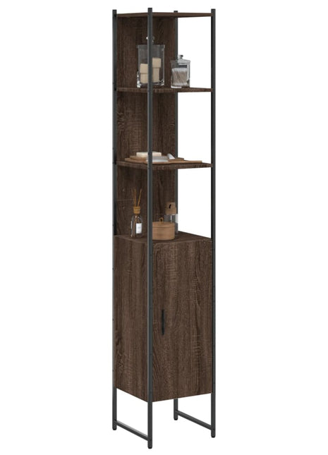 Badkamerkast 33x33x185,5 cm bewerkt hout bruin eikenkleurig