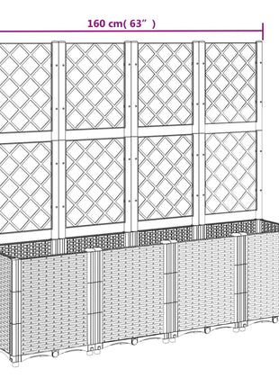 Plantenbak met latwerk 160x40x140 cm polypropeen lichtgrijs