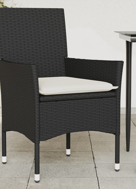Tuinstoelen 2 st met kussens poly rattan zwart