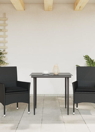 Tuinstoelen 2 st met kussens poly rattan zwart