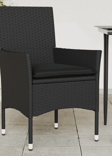 Tuinstoelen 2 st met kussens poly rattan zwart