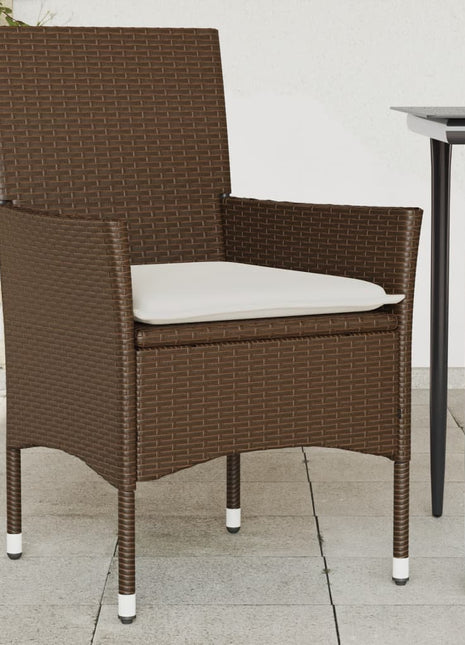 Tuinstoelen 2 st met kussens poly rattan bruin
