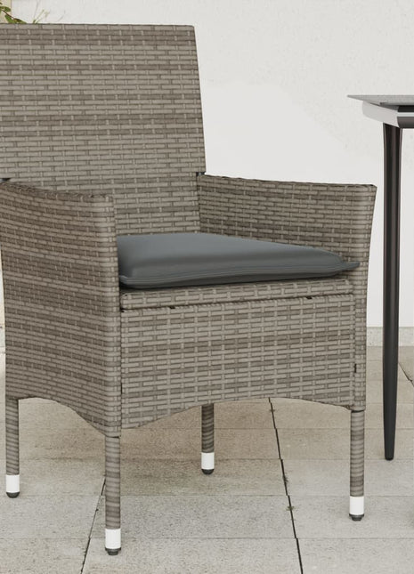 Tuinstoelen 2 st met kussens poly rattan grijs
