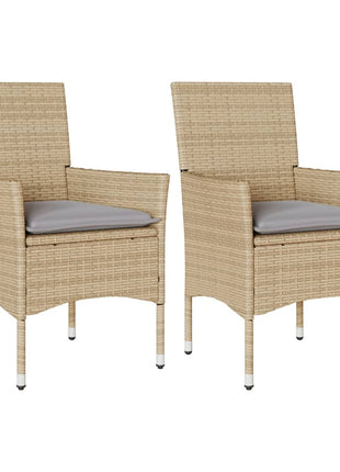 Tuinstoelen 2 st met kussens poly rattan beige