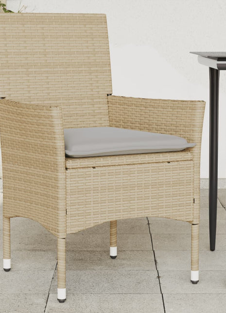 Tuinstoelen 2 st met kussens poly rattan beige