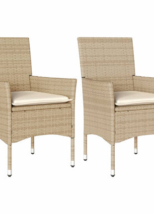 Tuinstoelen 2 st met kussens poly rattan beige