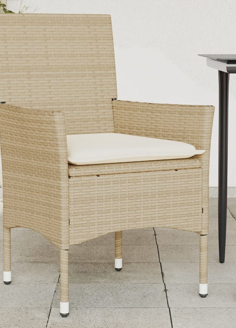 Tuinstoelen 2 st met kussens poly rattan beige