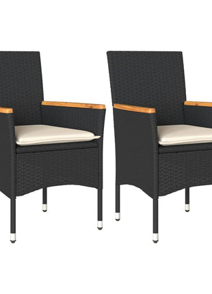 Tuinstoelen 2 st met kussens poly rattan zwart