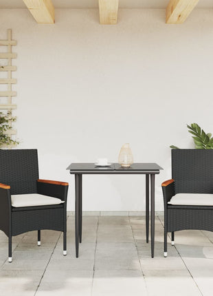 Tuinstoelen 2 st met kussens poly rattan zwart