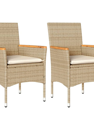 Tuinstoelen 2 st met kussens poly rattan beige