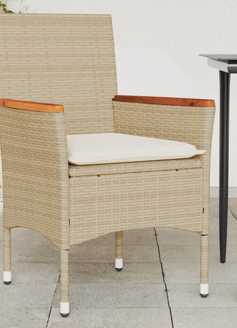 Tuinstoelen 2 st met kussens poly rattan beige