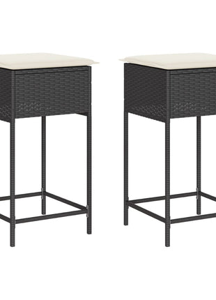 Tuinbarkrukken met kussens 2 st poly rattan zwart