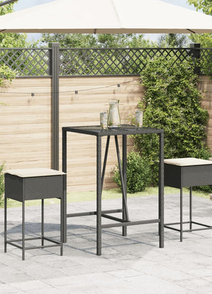 Tuinbarkrukken met kussens 2 st poly rattan zwart